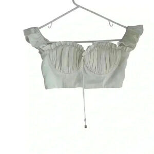 Meshki Cropped White Top Ruffle